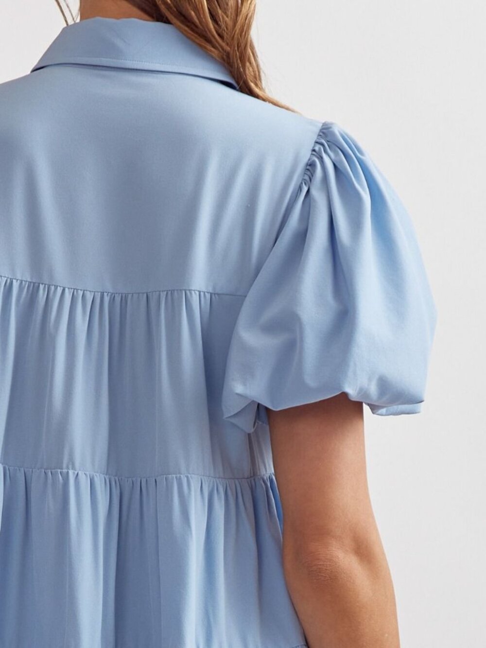 Entro Chambray Blue Button Down Tiered Dress size large - Picture 3 of 6